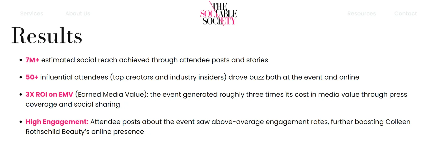 The Sociable Society reporting 7 million estimated social reach, more than 50 attendees, and three times the event cost returned in earned media value