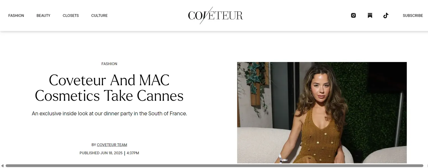 Coveteur's write up of its dinner party with MAC Cosmetics at Cannes Lions in June 2025