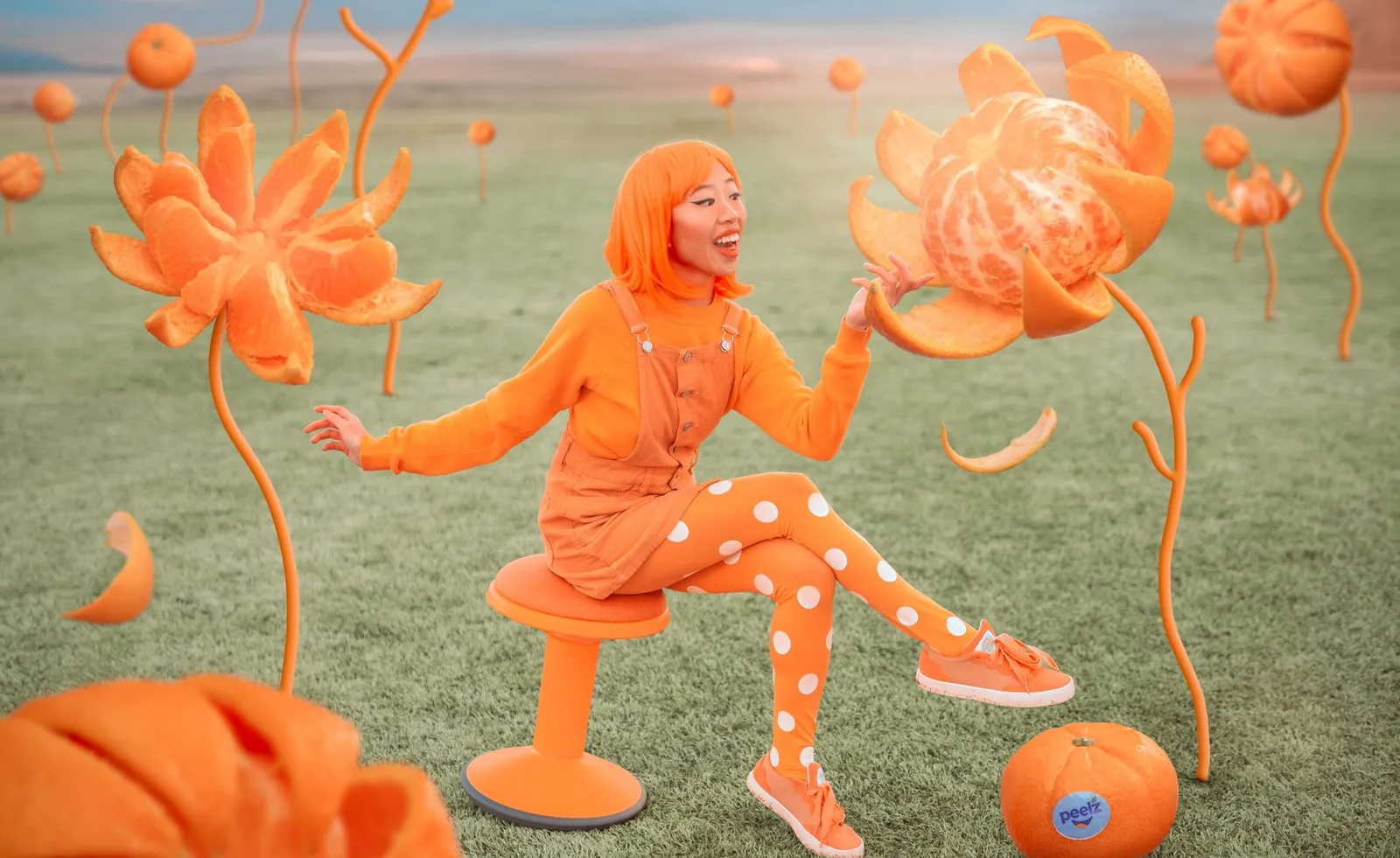 A stylized photo shoot for Peelz, turning grocery fruit into a fashion moment.