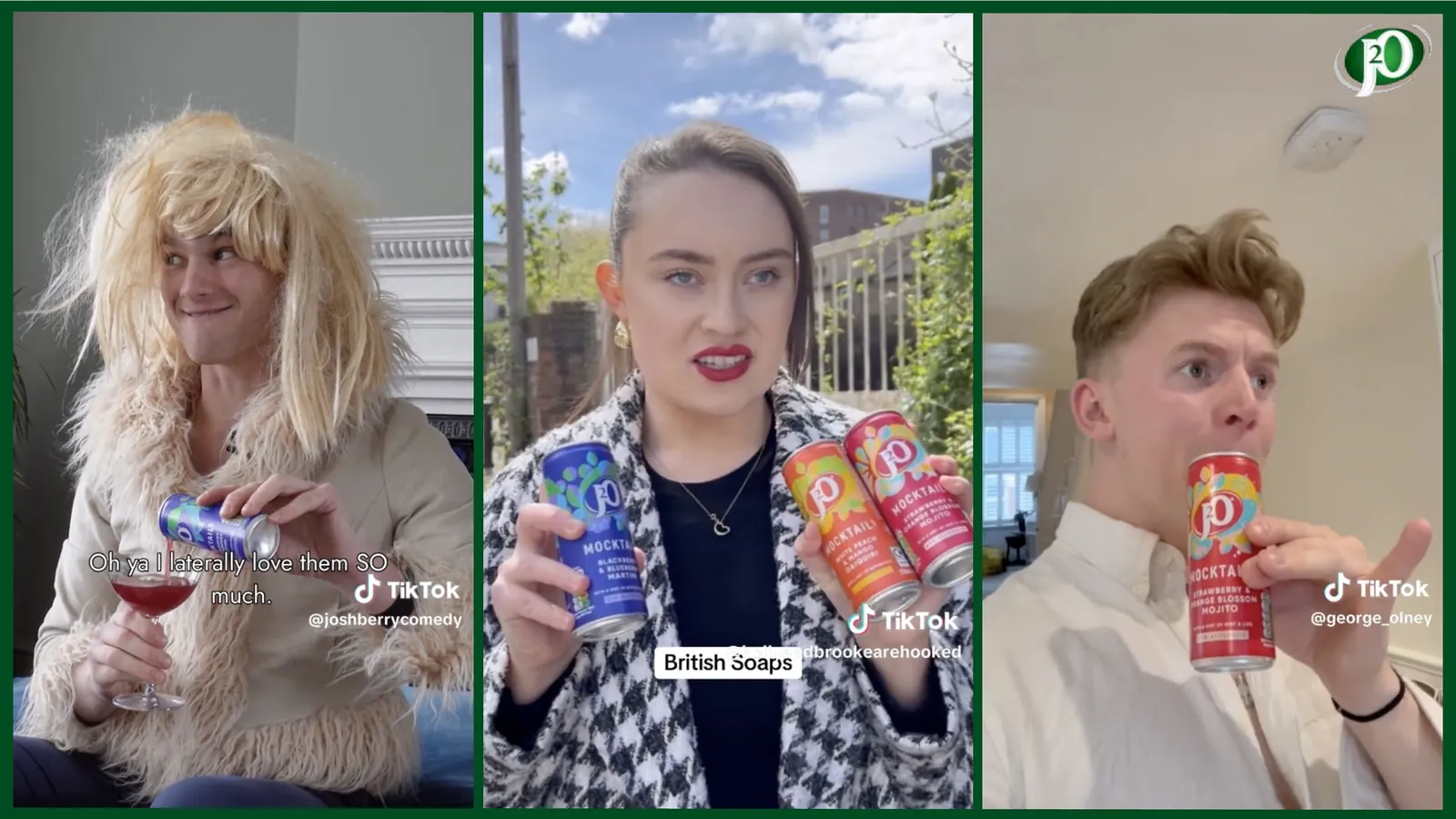 Three TikTok creators reacting to J2O's new canned mocktails.
