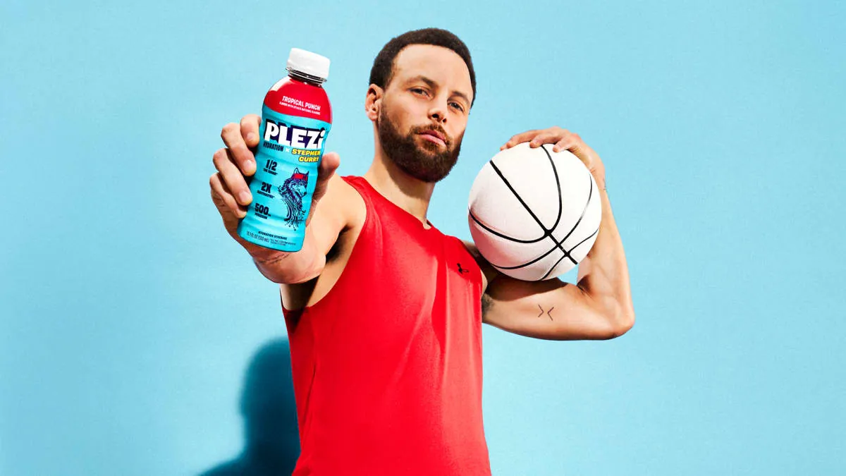 A Plezi hydration drink with Stephen Curry's name on the bottle