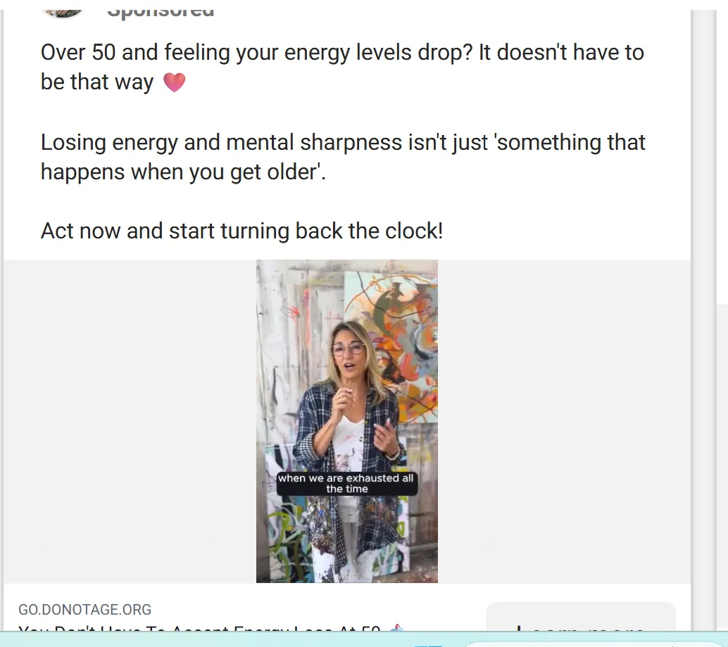 One of DoNotAge's sponsored Meta ads