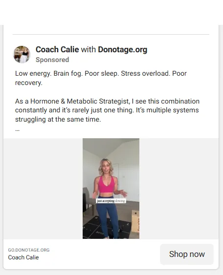 A wellness coach's sponsored ad for DoNotAge