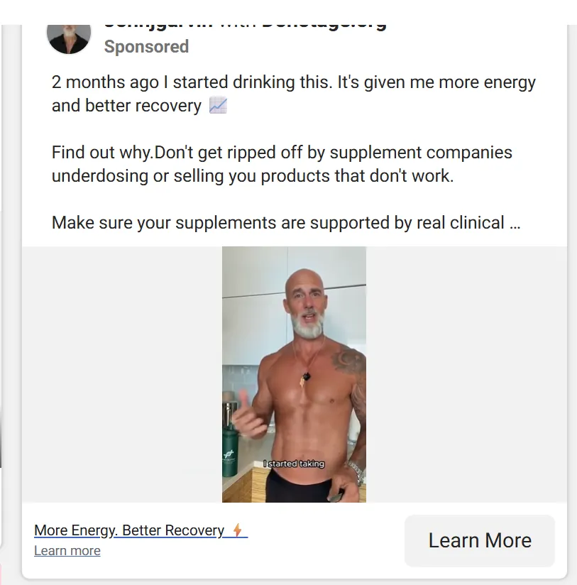 That same creator's own sponsored ad for DoNotAge