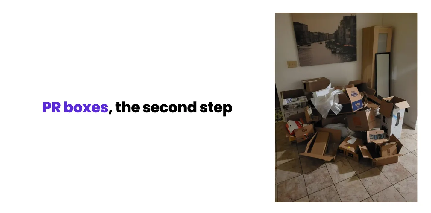 PR boxes, the second step: a pile of packages