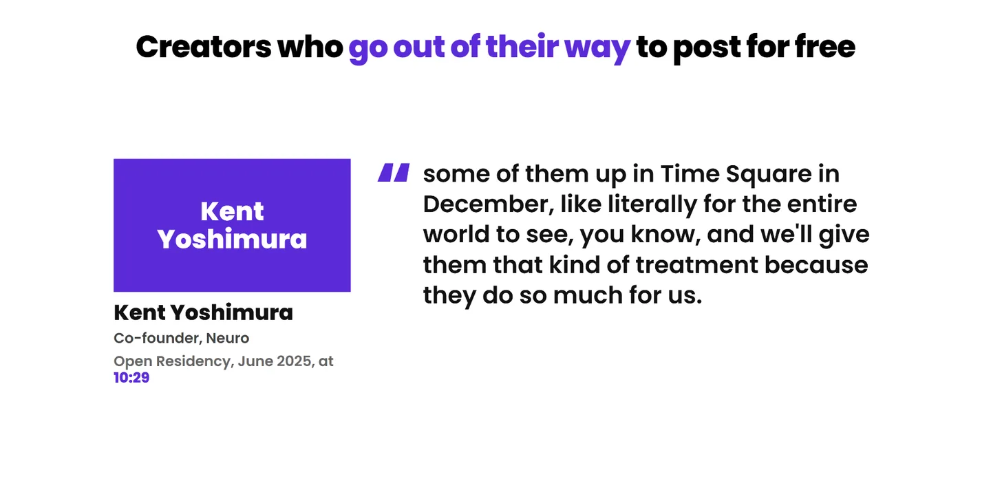Creators who go out of their way to post for free: Kent Yoshimura, co-founder of NeuroGum, on Times Square