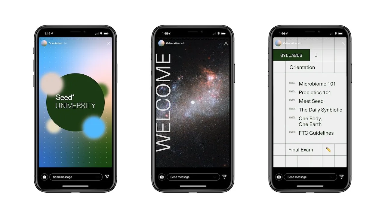 Three phones showing a creator community app