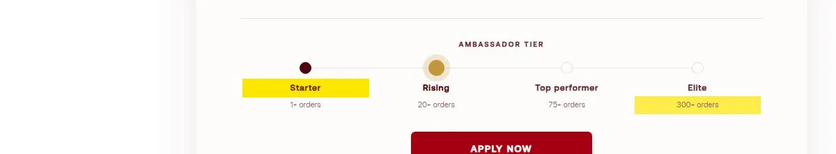 IM8's ambassador tiers at 1, 20, 75 and 300 orders