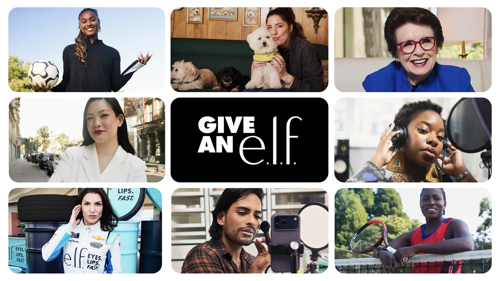 A grid of e.l.f. creators from its Give an e.l.f. campaign