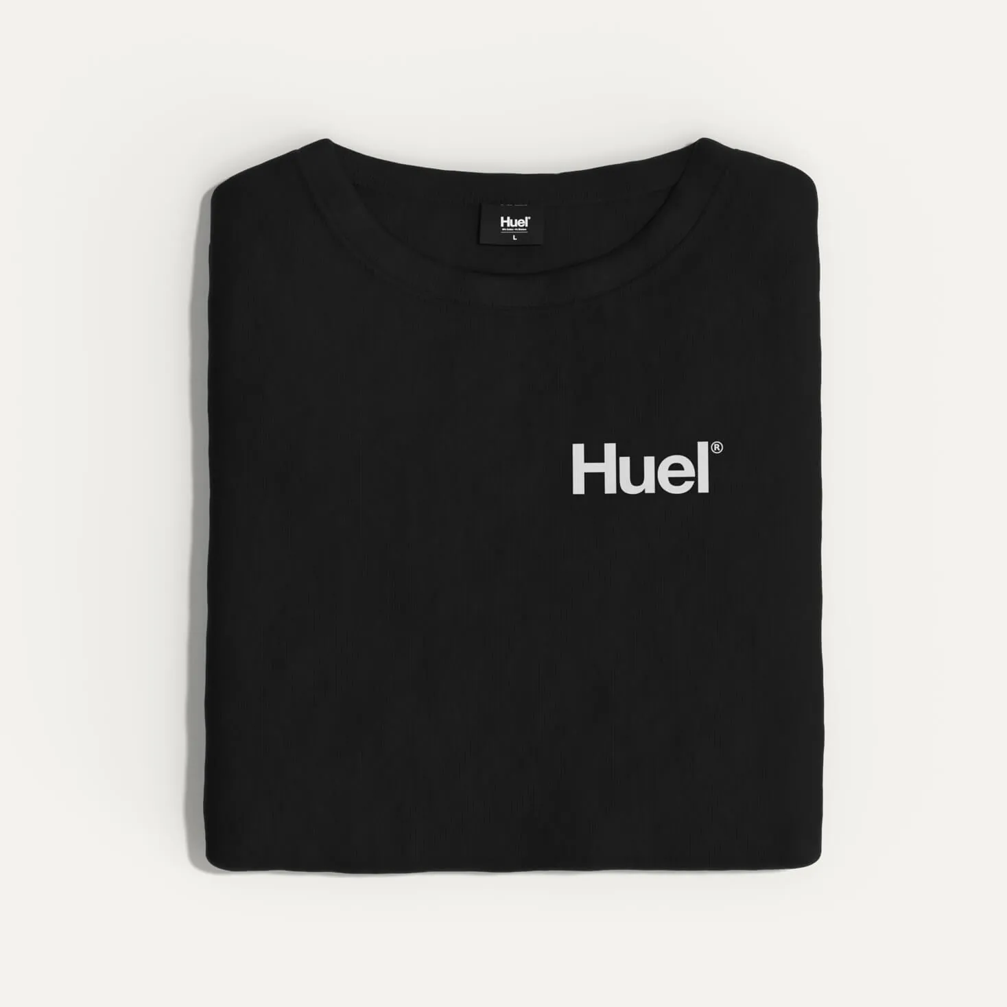 Huel's own official black branded t-shirt, the physical seeding item its founder calls a viral loop