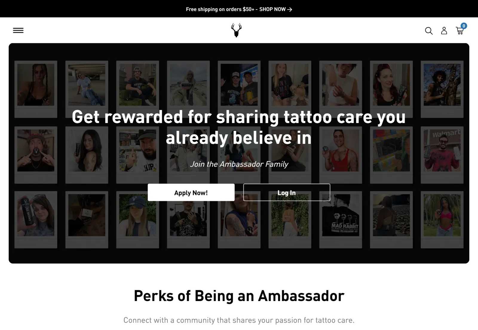 Mad Rabbit's ambassador program page with challenges and rewards (madrabbit.com)