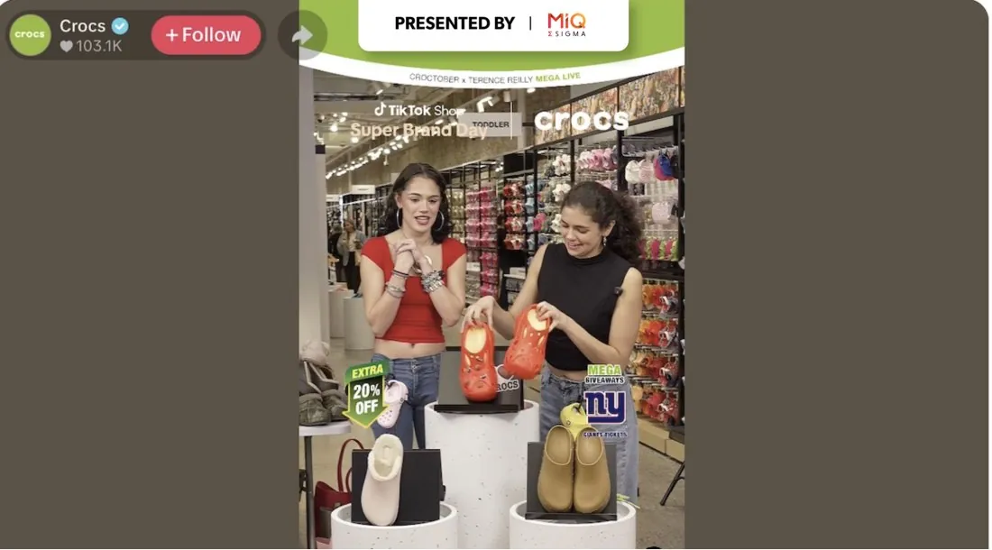 Modern Retail story on Crocs livestreaming all October on TikTok Shop (Modern Retail)