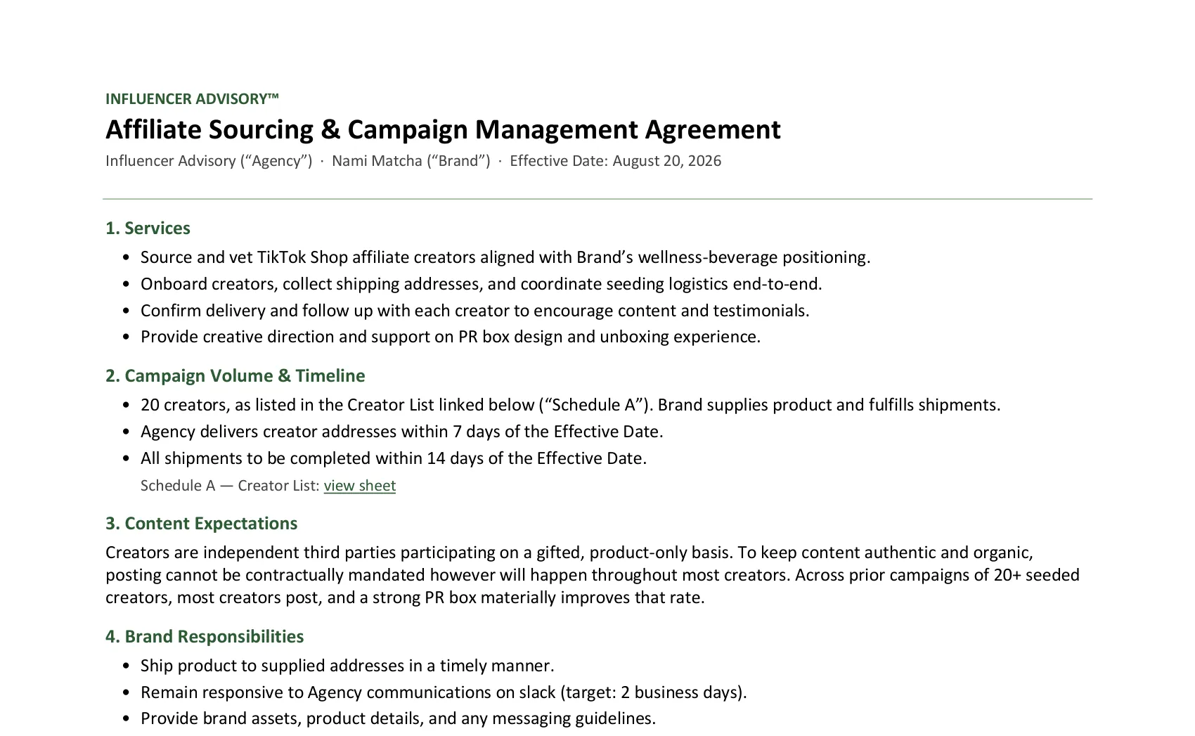 The agreement, clauses 1 to 4, slide 1