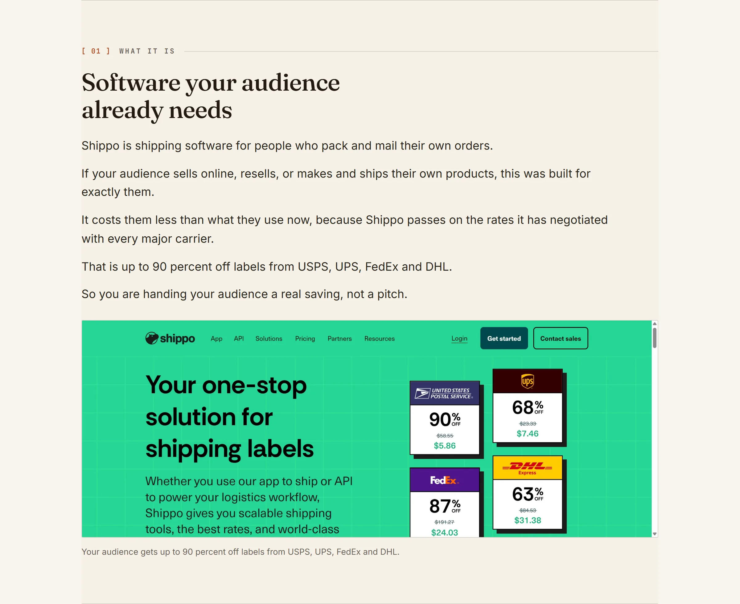 The creator pitch we built for Shippo, as it is live today, slide 2