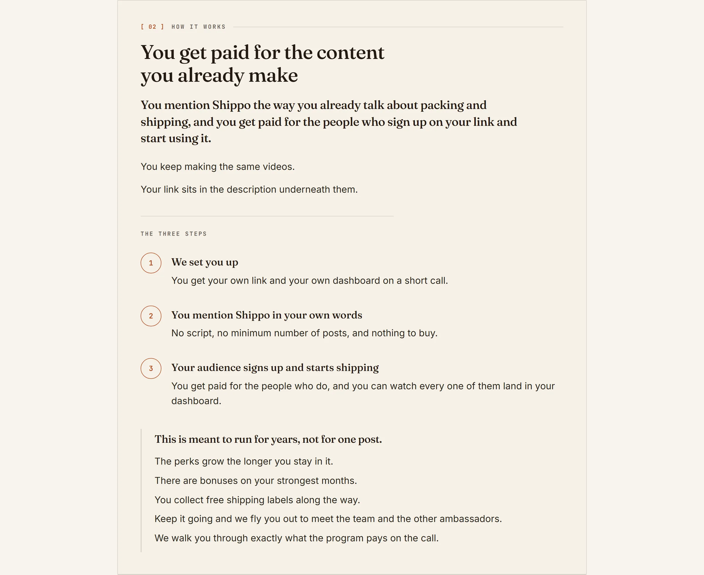 The creator pitch we built for Shippo, as it is live today, slide 3