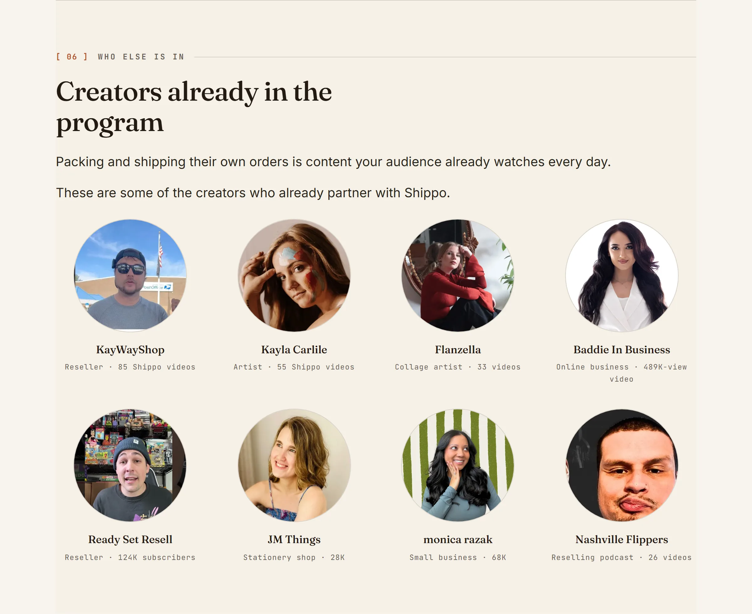The creator pitch we built for Shippo, as it is live today, slide 7