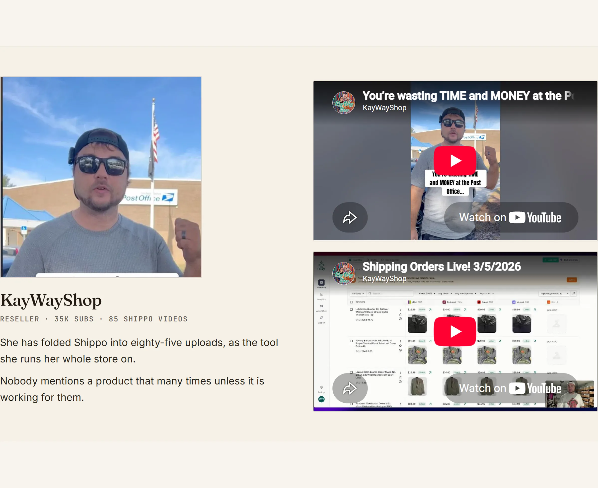 The creator pitch we built for Shippo, as it is live today, slide 9
