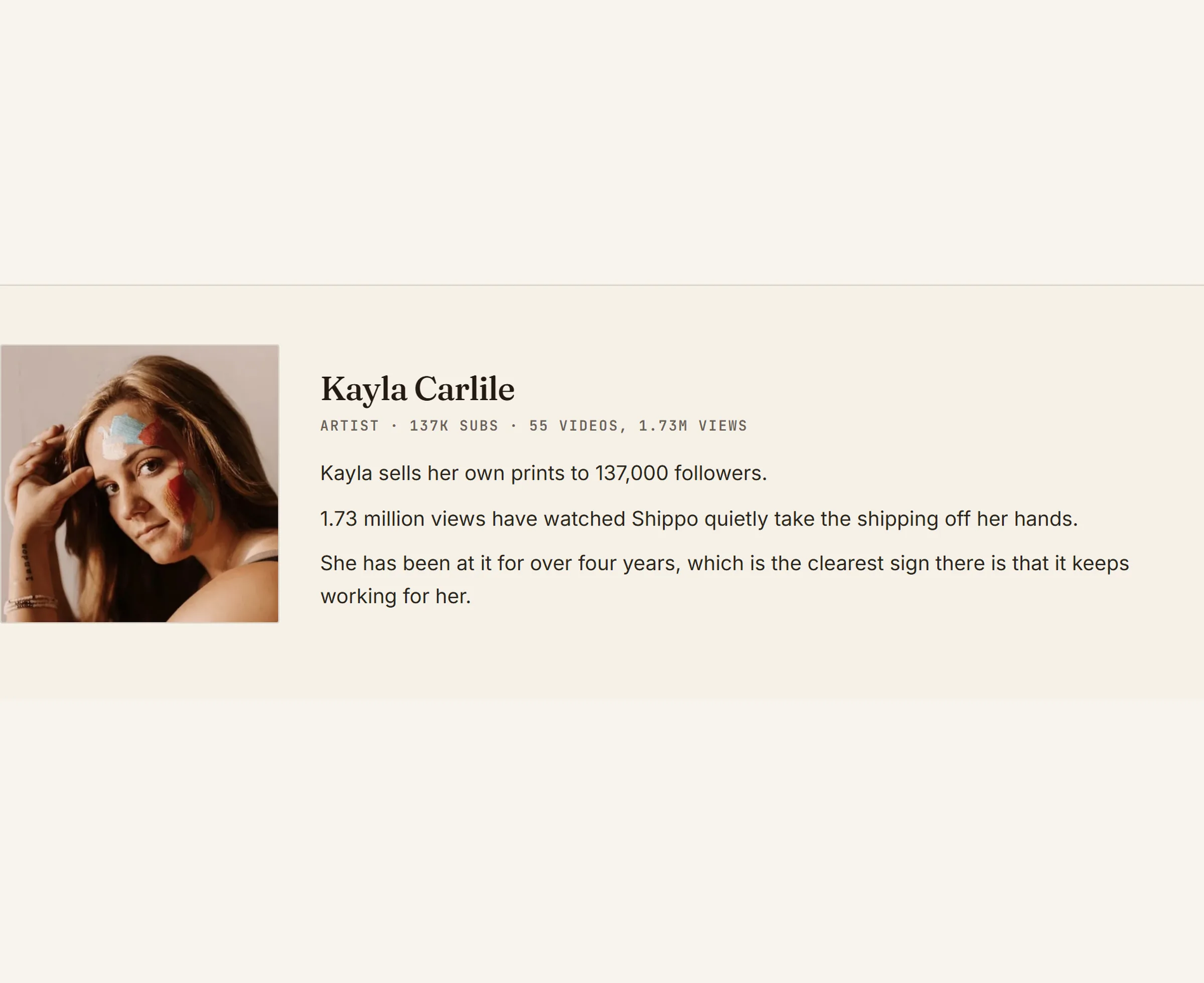 The creator pitch we built for Shippo, as it is live today, slide 10