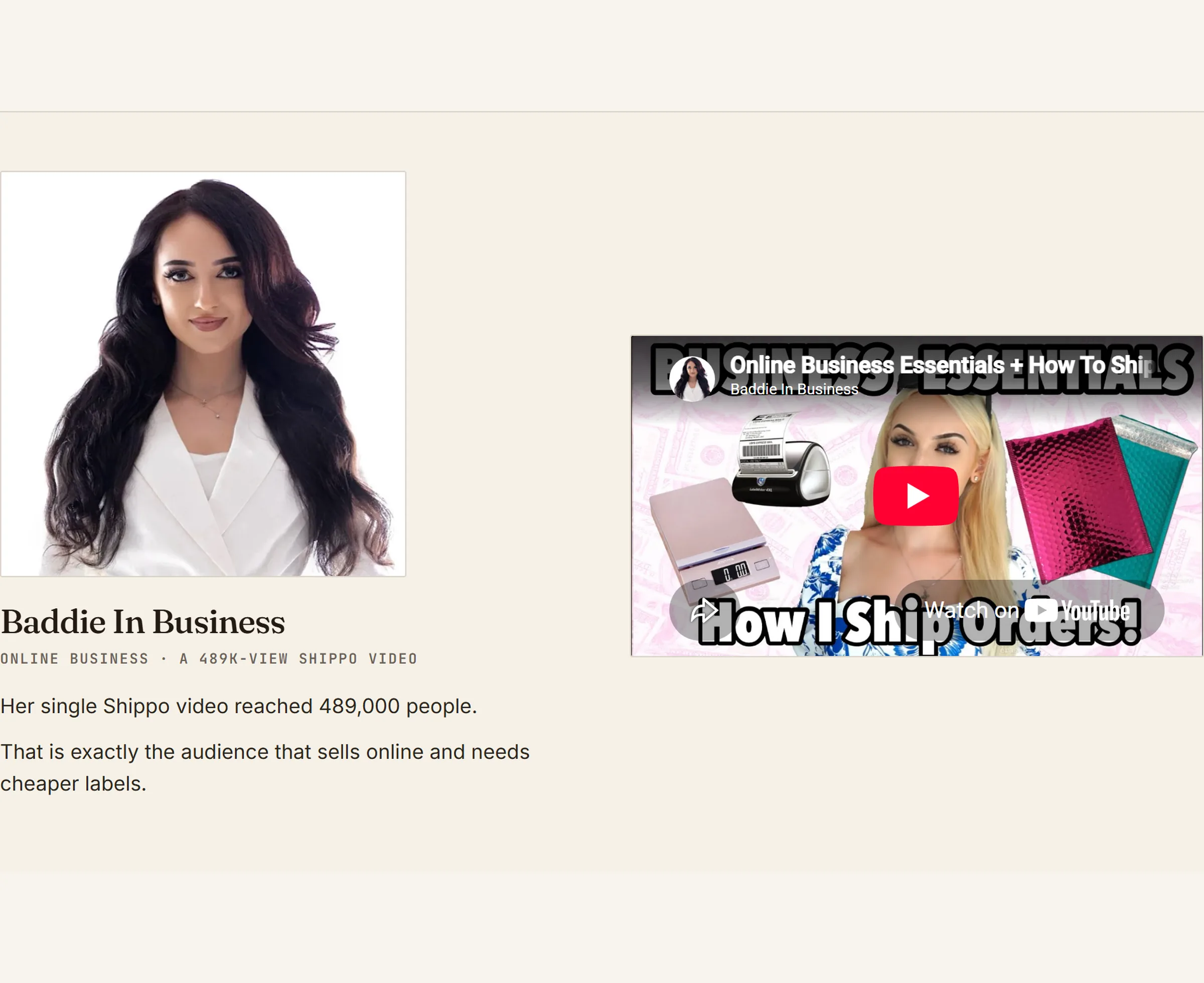 The creator pitch we built for Shippo, as it is live today, slide 11