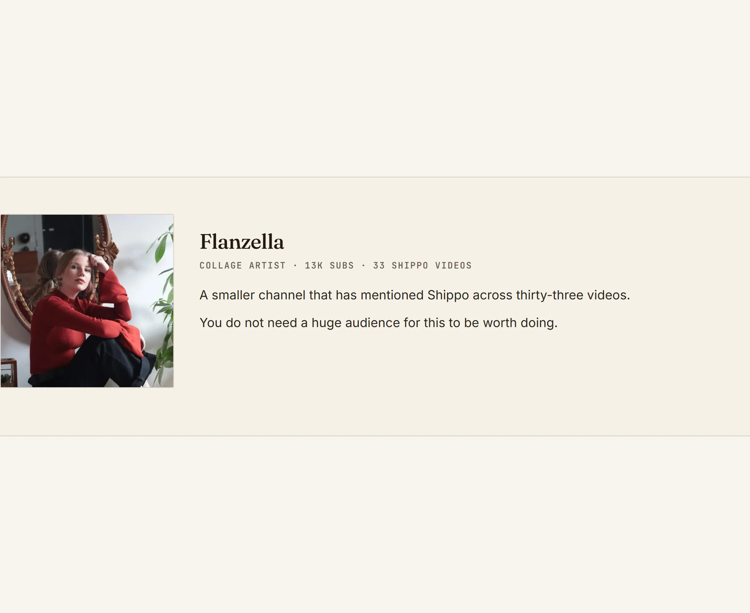 The creator pitch we built for Shippo, as it is live today, slide 12