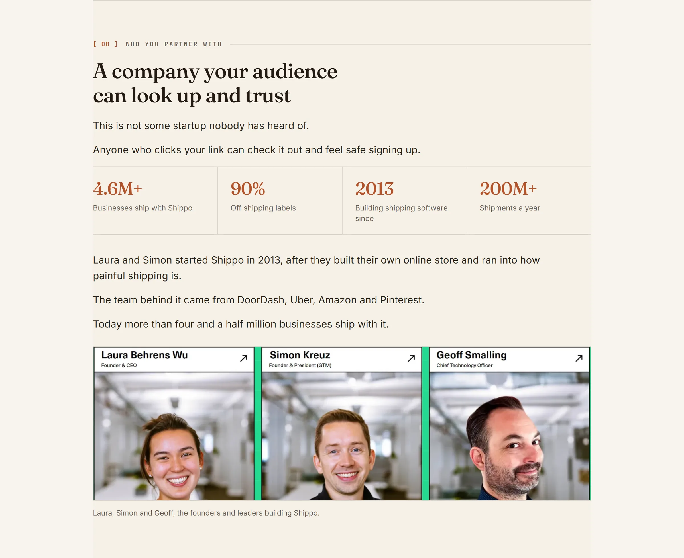 The creator pitch we built for Shippo, as it is live today, slide 16