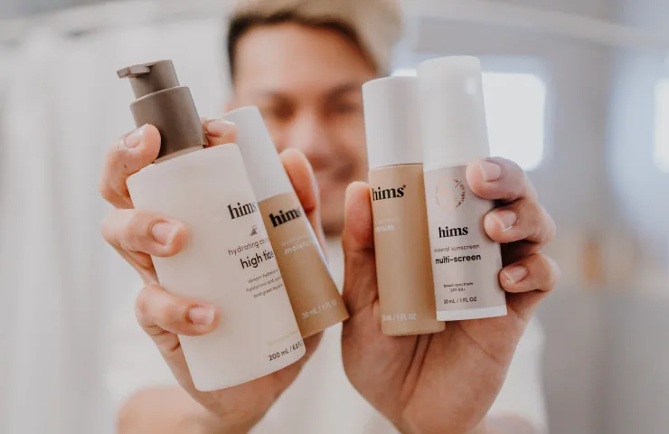 Hims and Hers products held up, from Traackr's writeup of the brand's influencer program