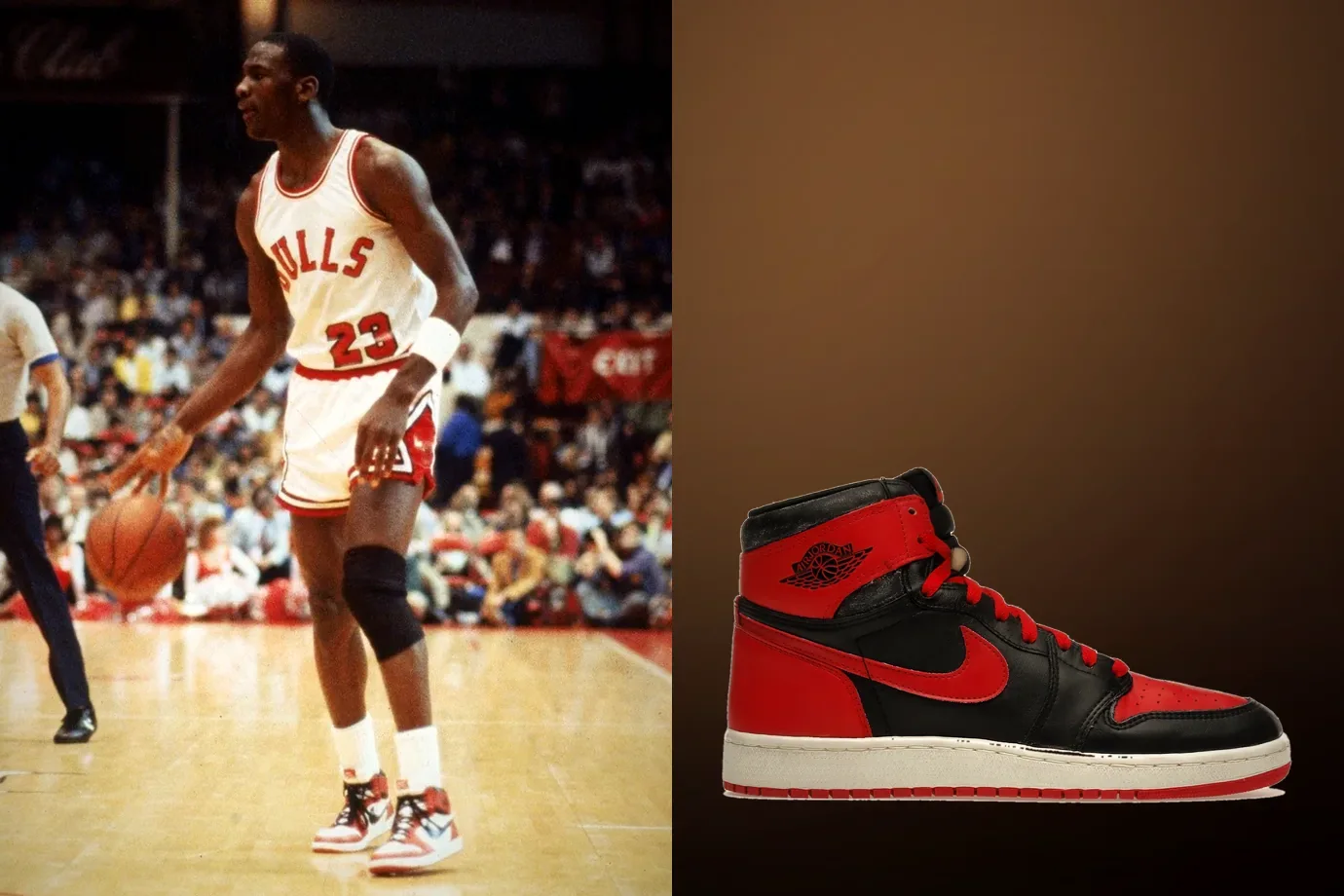 Michael Jordan as a Bulls rookie beside the Air Jordan 1