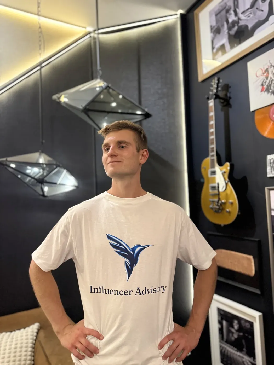 Dennis in an Influencer Advisory shirt at the studio