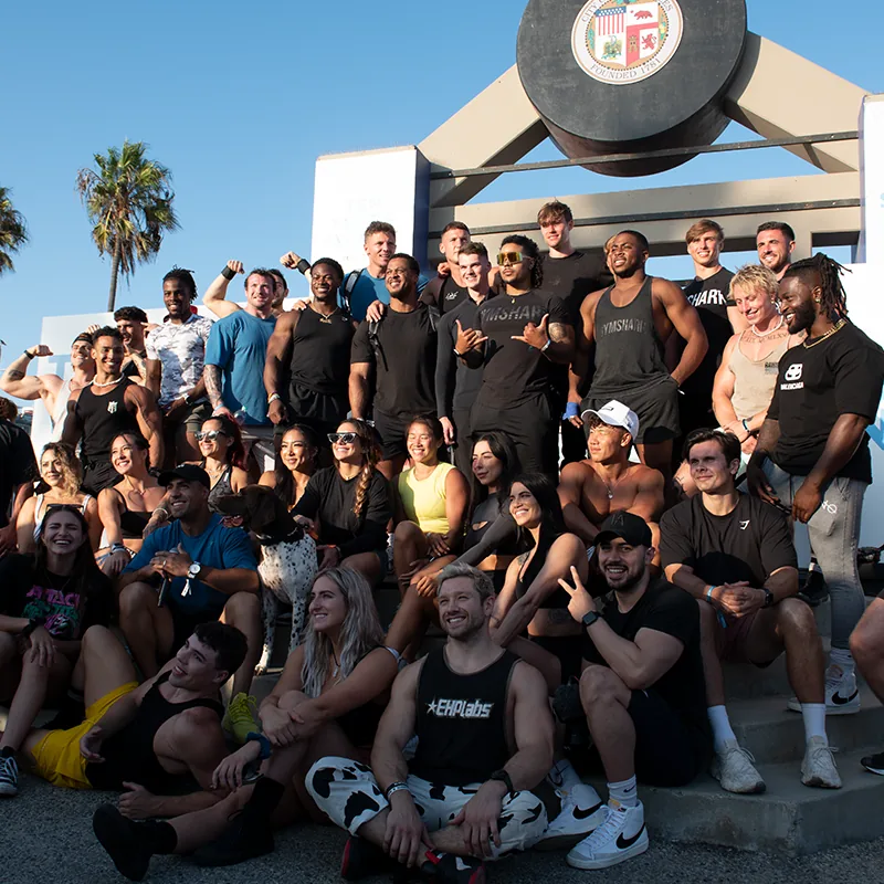 Gymshark&rsquo;s creator community posing together at Muscle Beach