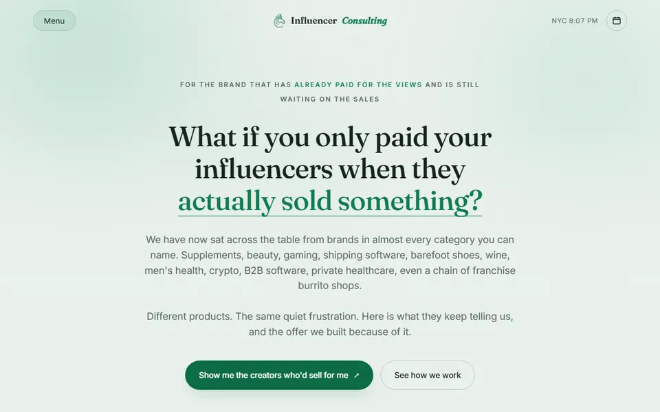 The Influencer Consulting homepage